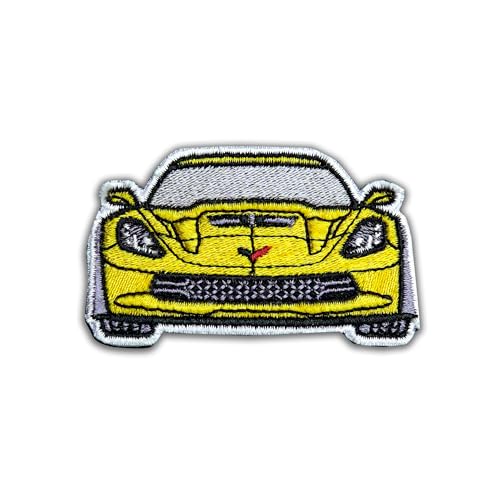 DigitEMB Yellow Sports Car Embroidered Patch Iron On and Sew On Auto Front View Applique for Jackets, Backpacks, Jeans & Hats Durable Stitch Design (3" x 1.8")
