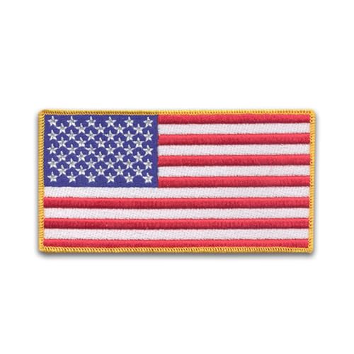 DigitEMB American Flag Patch Iron On Yellow Border 3x1.6 USA Patriotic