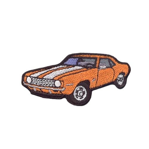 DigitEMB Muscle Car Patch, Vintage Orange Iron On Embroidered Applique