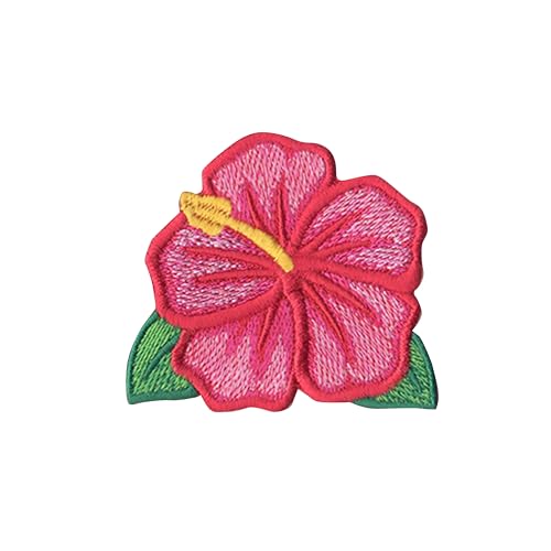 DigitEMB Hibiscus Flower Embroidered Patch, Hook and Loop, Pink