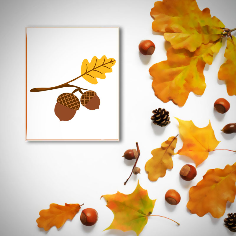 Autumn Acorn and Leaf Vector Art