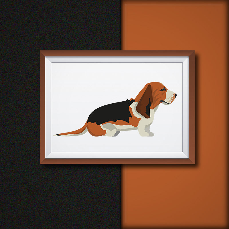 Tri Color Side View Basset Hound Dog Vector Art