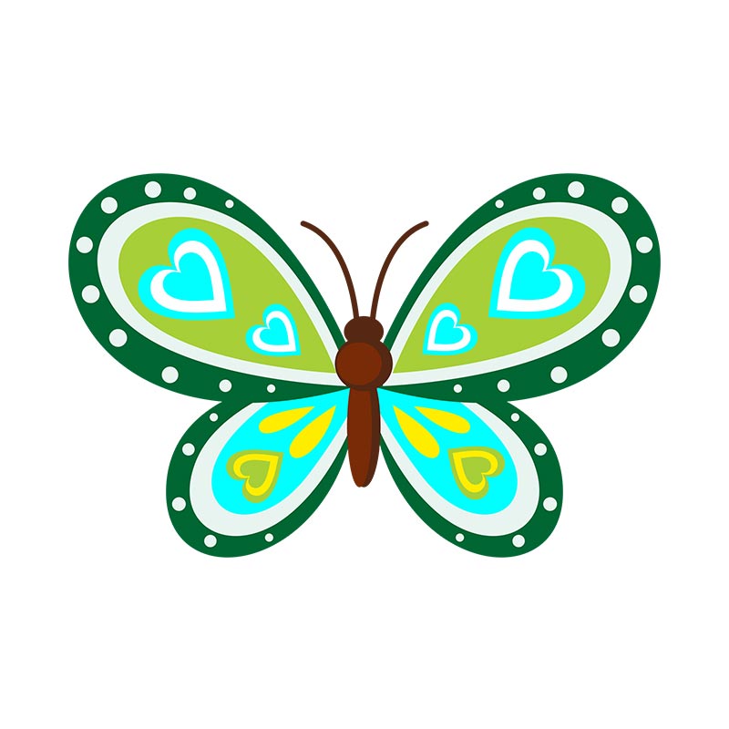 Green Hearts Butterfly Vector Art