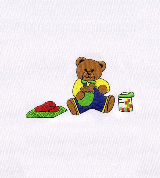 Playing and Eating Baby Bear Embroidery Design