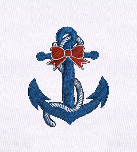 Red Bow and Blue Anchor Embroidery Design