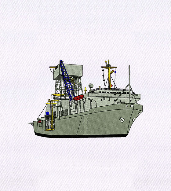Large Industrial White Ship Embroidery Design