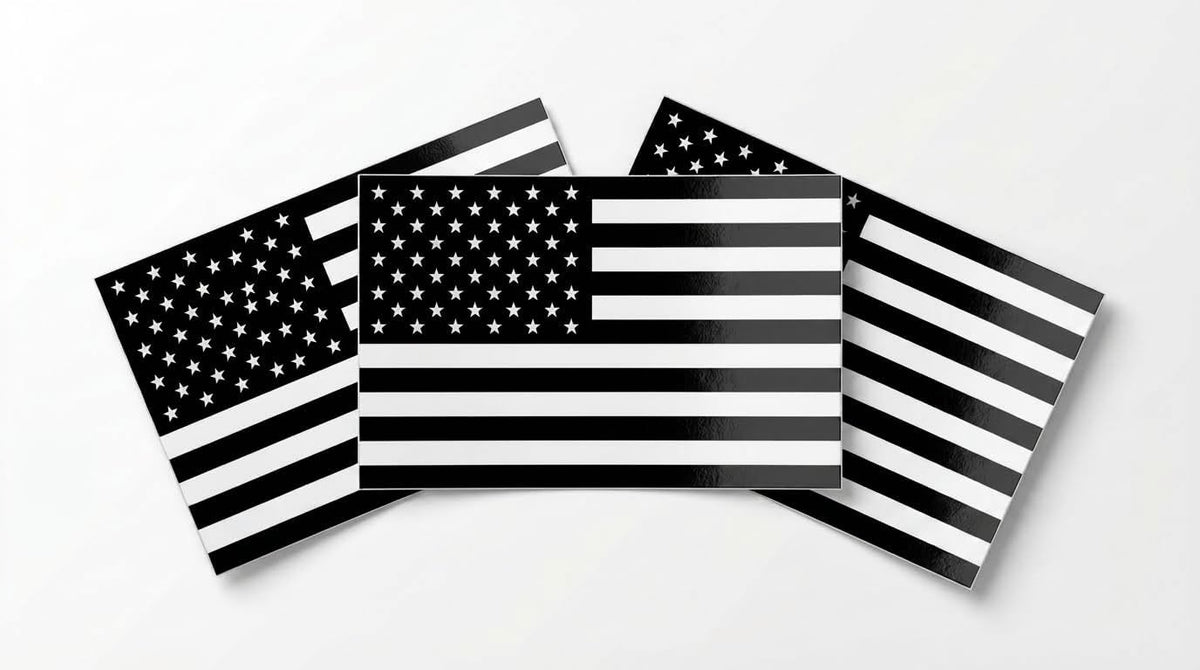 DigitEMB Black American Flag Stickers 3 Pack Black & White Car Decals