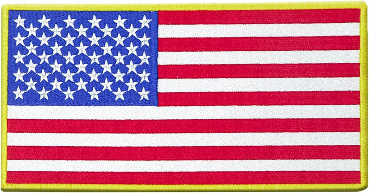 DigitEMB American Flag Iron On Patch, Yellow Border, 1.5 x 1 Inch