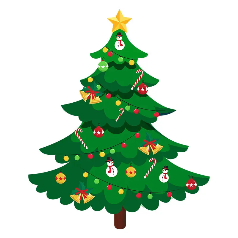 Decorated Tree with Snowman Bauble Christmas Vector Art