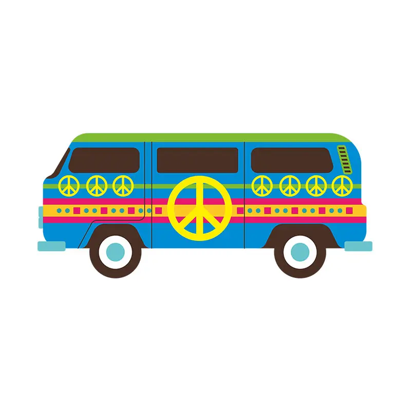 Minibus Hippie Van with Peace Symbol Vector Art