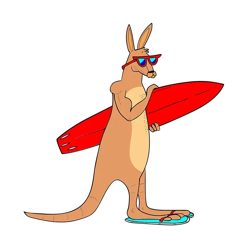 Red Surfboard Kangaroo Vector Art