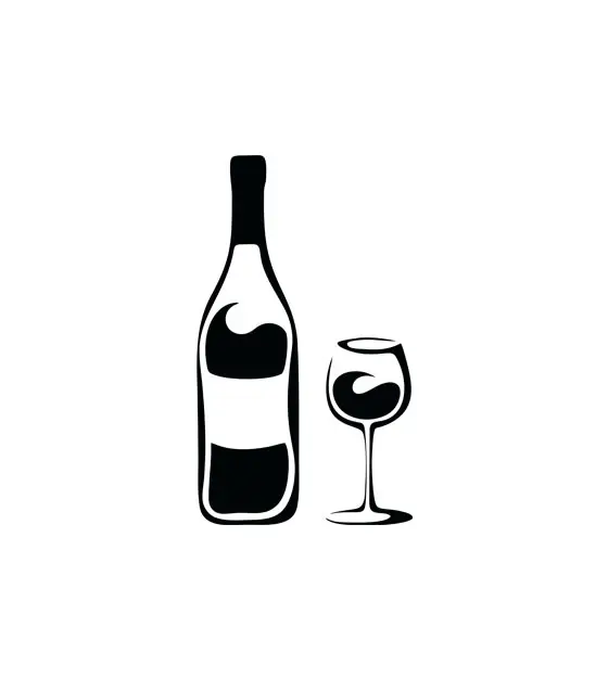 Full Wine Bottle and Glass Silhouette Art