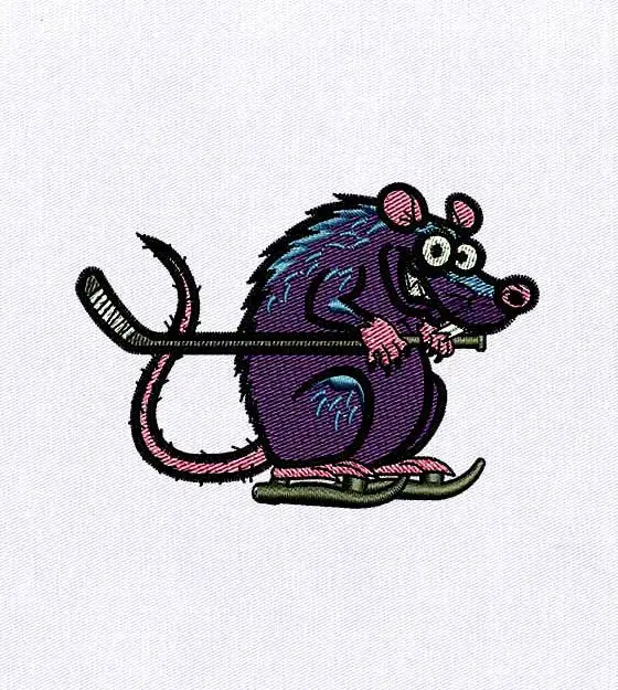 Quirky Rat Hockey Player Embroidery Design