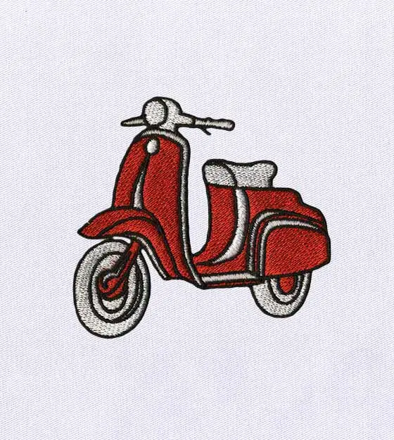 Picturesque Petite Red Vespa Embroidery Design