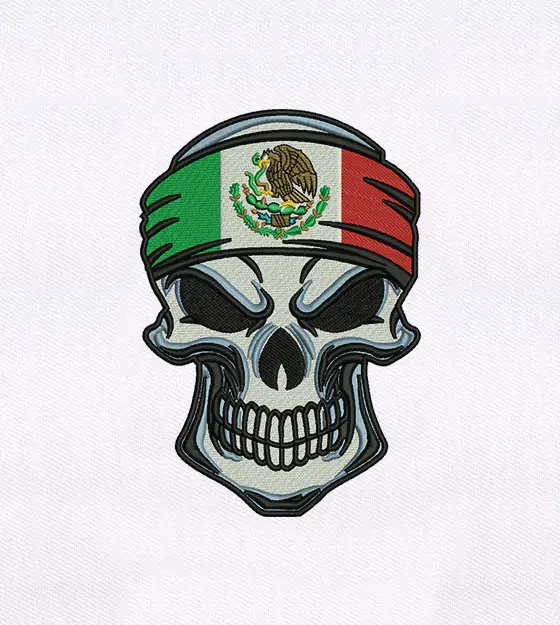 Mexican Flared Patriotic Skull Embroidery Design