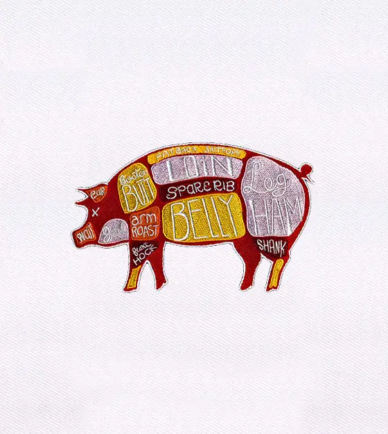 Meat Cuts Defined Pig Embroidery Design