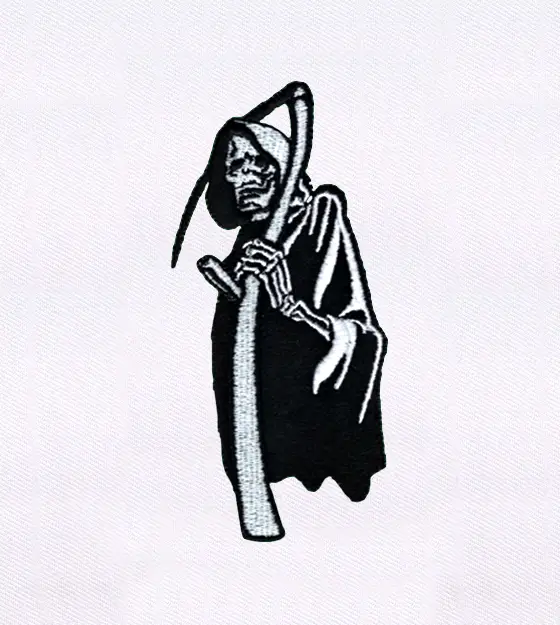 Black and White Hooded Grim Reaper Embroidery Design