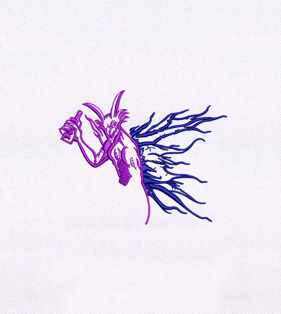 Alcohol Guzzling Purple Devil Puff Embroidery Design