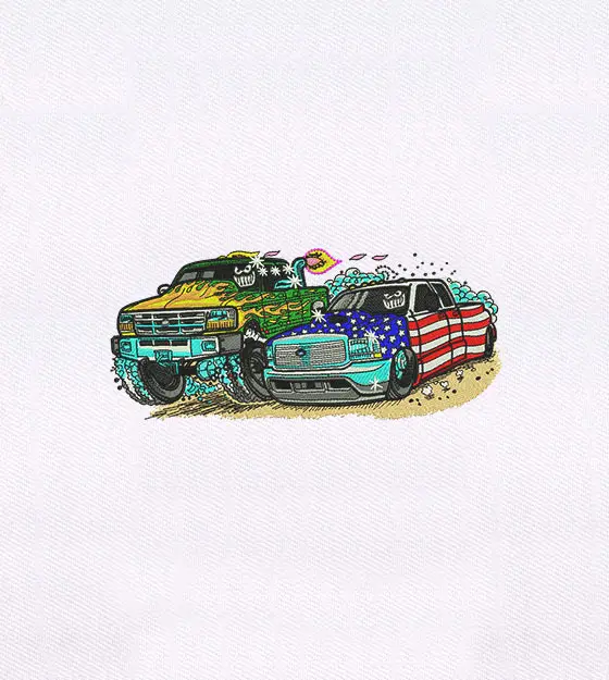 Monster Truck and Patriotic Car Embroidery Design