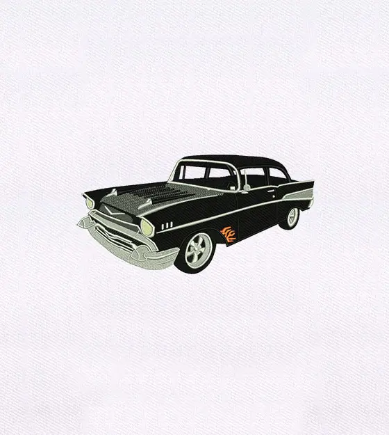 Vintage Themed Black and Gray Car Embroidery Design