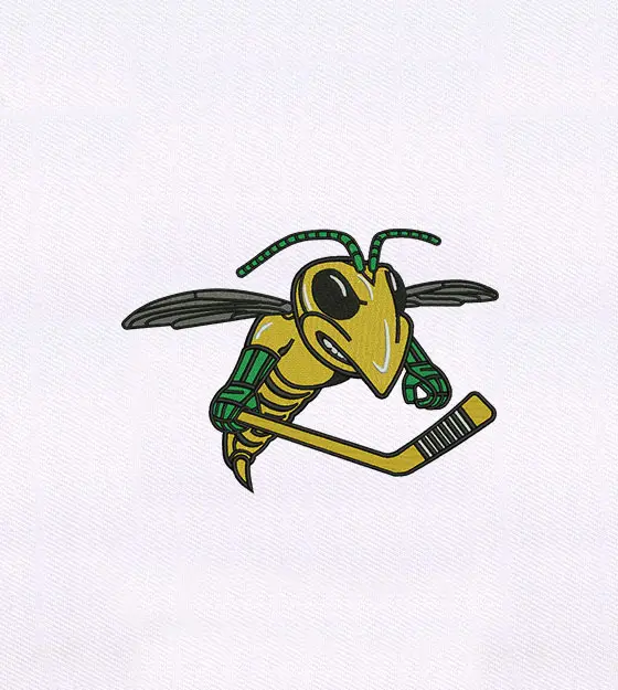 Worked up Hockey Playing Hornet Embroidery Design