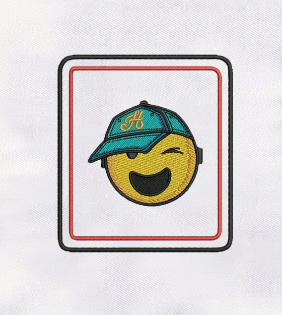 Hat Wearing Smiley Emoji Embroidery Design