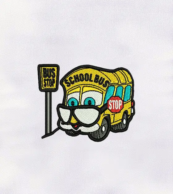 Old School Bus Embroidery Design