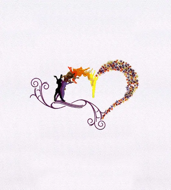 Artistic Starry and Gymnast Heart Embroidery Design