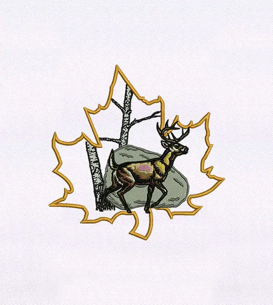 Deer on Maple Leaf Embroidery Design