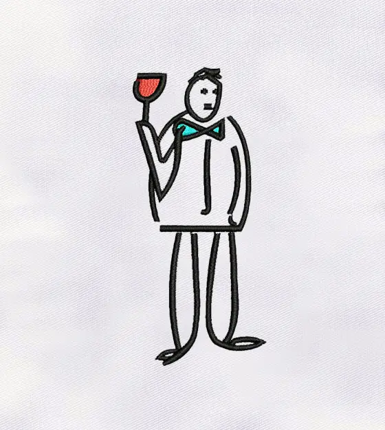 Waiter Drawing Art Machine Embroidery Design