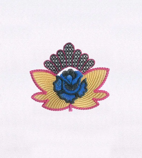 Crown Encrusted Blue Flower Embroidery Design