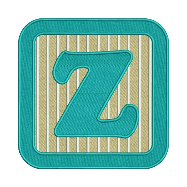 “Z” Letter Embroidery Design – Alphabet Patch with Cyan Frame & Stripes