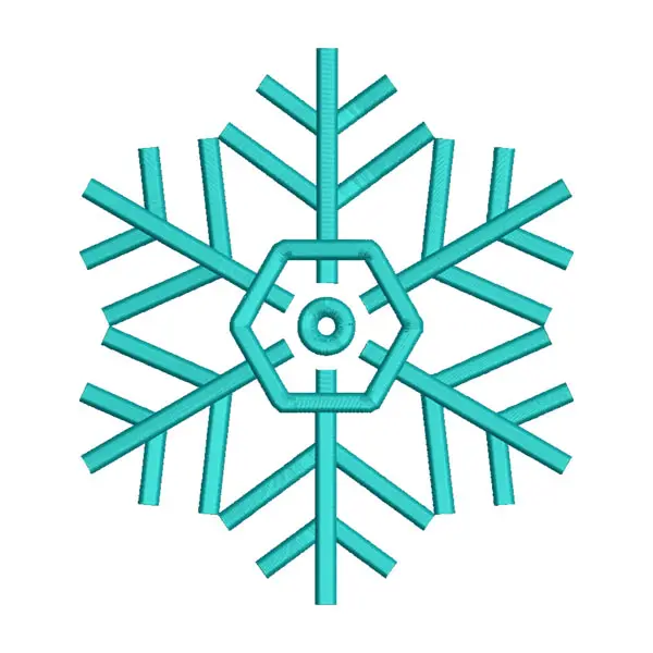 Enchanting Cyan Hexagon-Shape Snowflake Embroidery Design