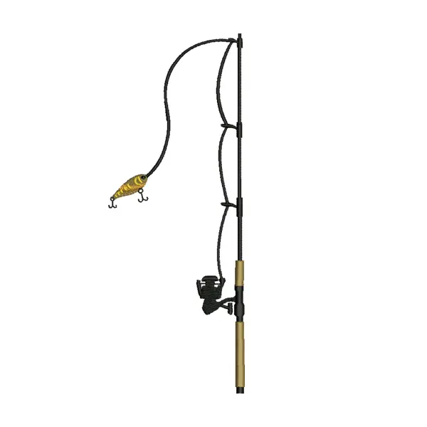 Yellow Fishing Rod Pole Embroidery Design