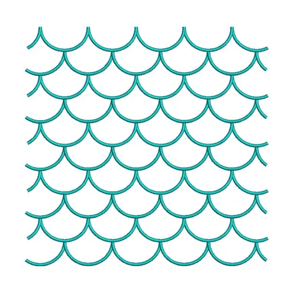 Cyan Mermaid Scales Line Art Embroidery Design