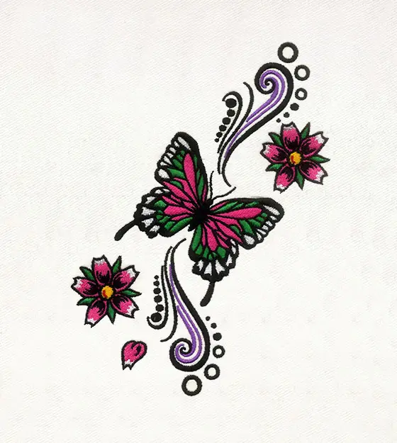 Butterfly & Floral Embroidery Design