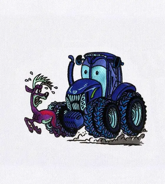 Funny Blue Tractor & Deer Embroidery Design