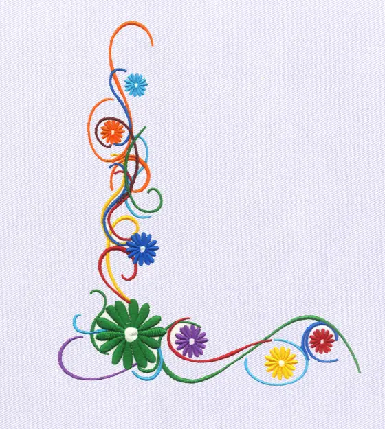 Multicolored Floral Corner Embroidery Design