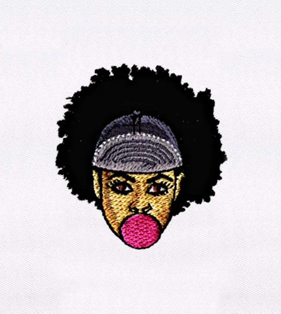 Bubble Blowing Fashionable Young Girl Embroidery Design