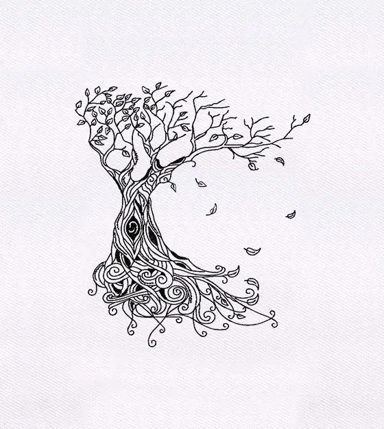 Whimsical Swirled Tree Embroidery Design