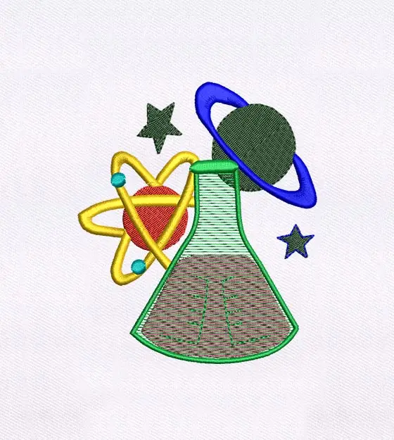 Science Beaker with Planets Embroidery Design