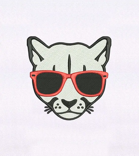 Cool Puma with Sunglasses Embroidery Design