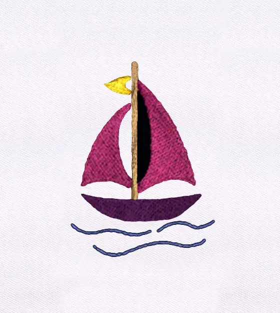 Artistic Pink Sail Boat Embroidery Design