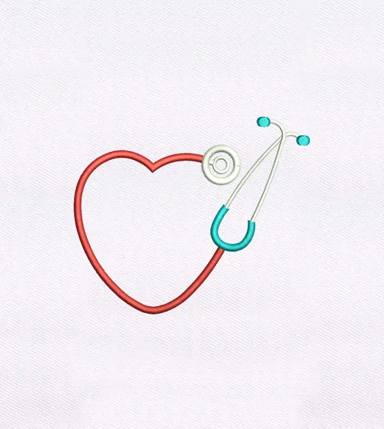 Medical Stethoscope Heart Embroidery Design