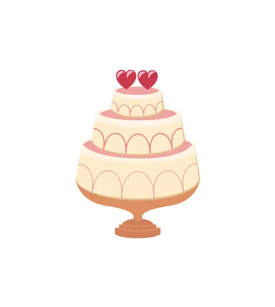 Hearts with Buttercream Frosting Wedding Cake Vector Art