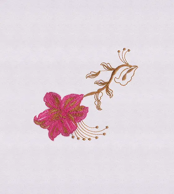 Leaf Accented Pink Flower Embroidery Design