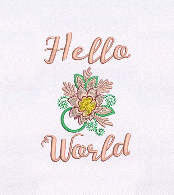Hello World Proclaiming Flower Embroidery Design