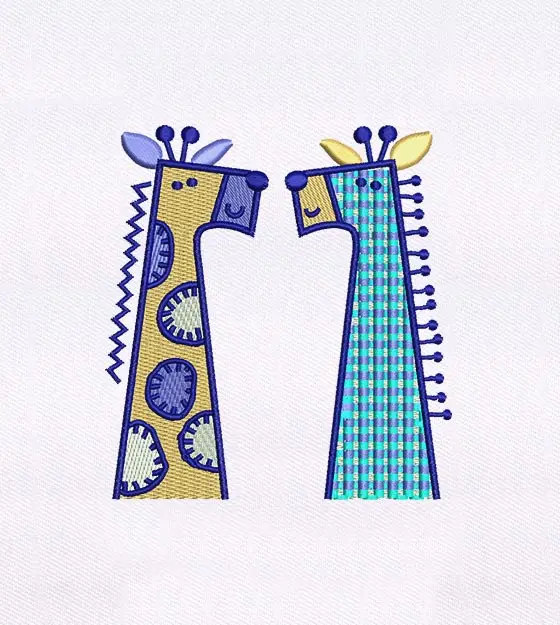 Duo of Colorful and Playful Giraffes Embroidery Design