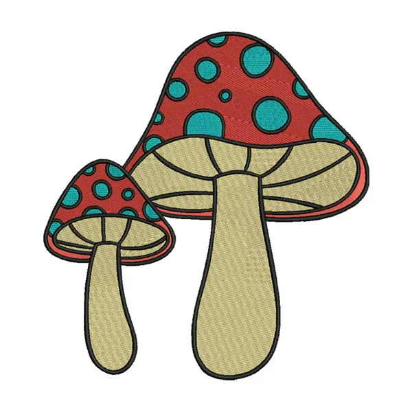 Red & Blue Polka Dot Mushroom Embroidery Design