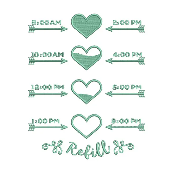 Heart Water Tracker Embroidery Design